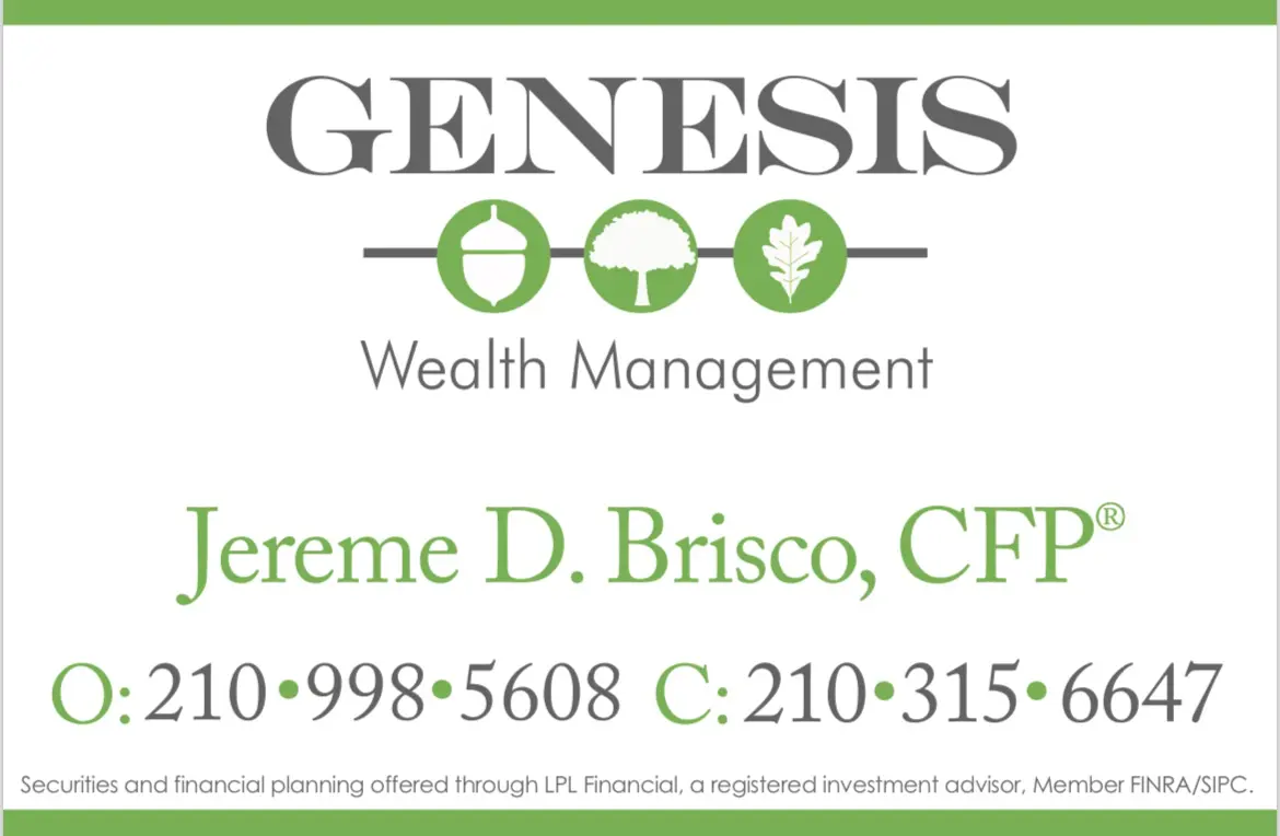 A business card for genesis wealth management.