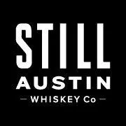 A black and white logo of still austin whiskey co.